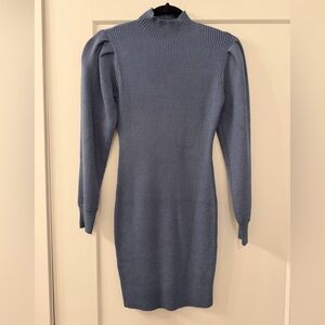 Elegant Blue Ribbed Knit Dress